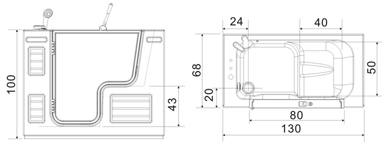 走入式開門浴缸HY-41系列尺寸圖(外開式)